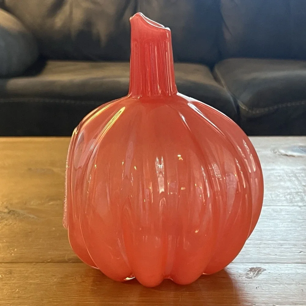 Smith and Hawkin Poland Handmade Art Glass Orange Pumpkin Fall Decor Candle Dish